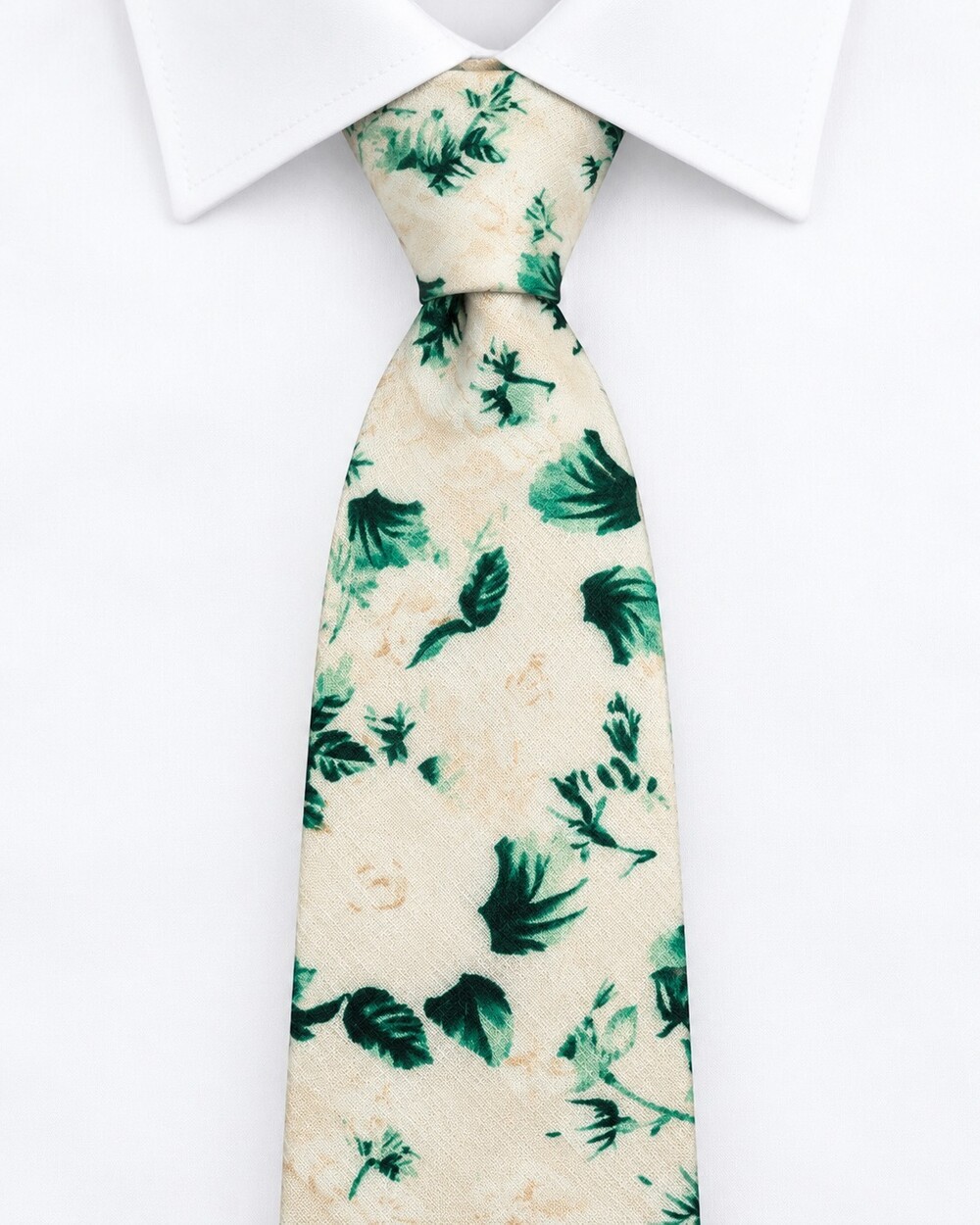 The Tie Bar Show Me Your Mumu Weddings Floral Tie Ivory Green Skinny 100% Linen